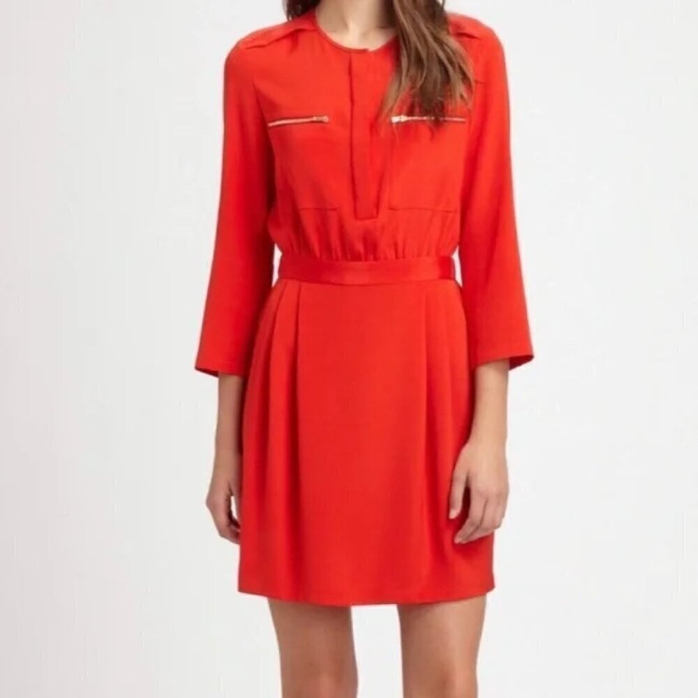 Theory Brunella Red Silk Mini Dress